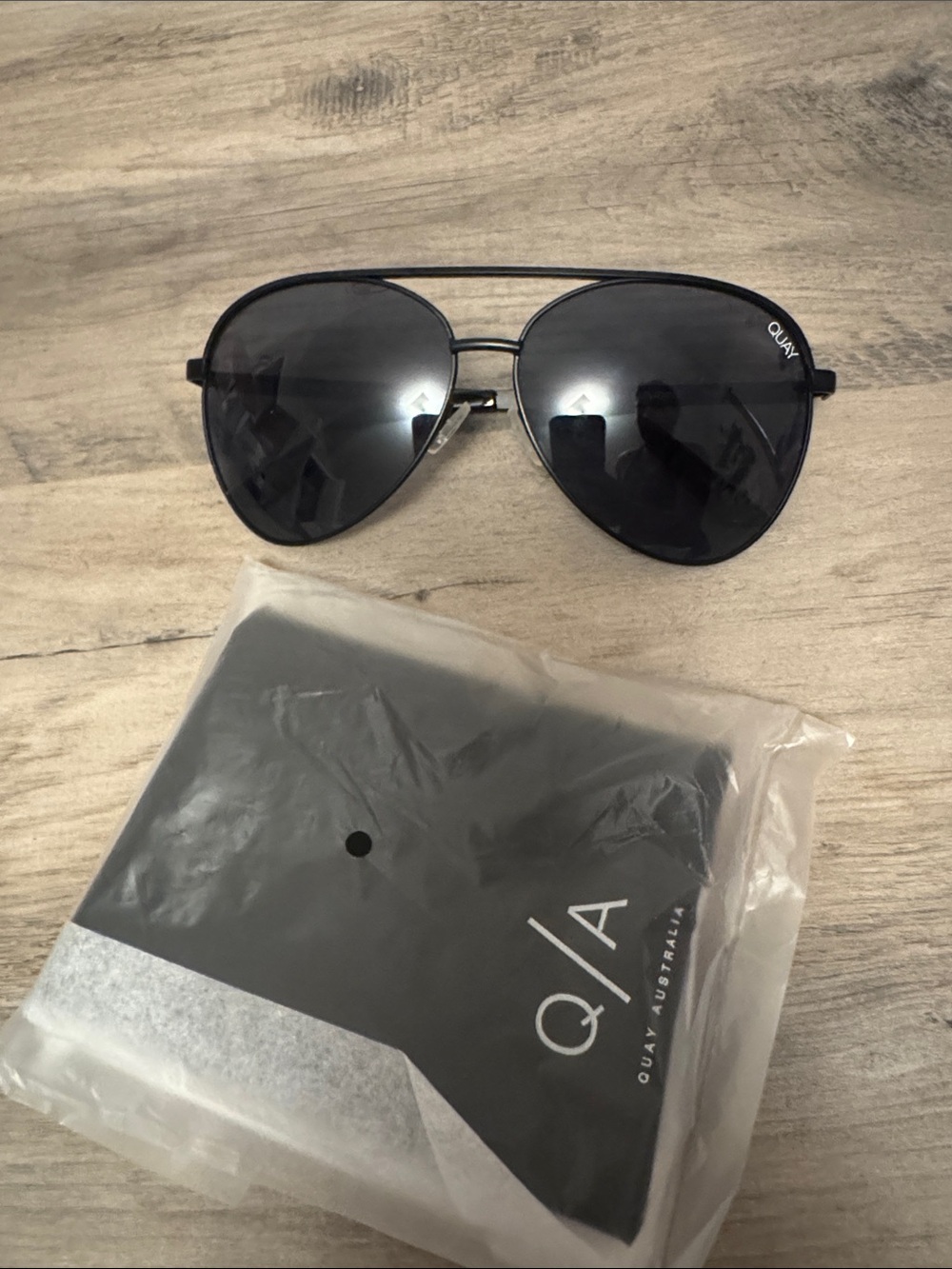 Quay Australia Black Aviator Sunglasses with Dark Lenses